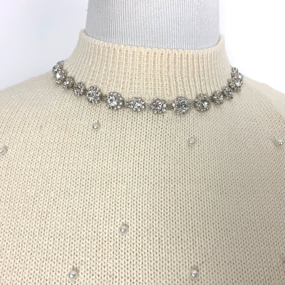 New Zara Knit Sweater with Jewel Beads and Pearls Size Medium - Picture 10 of 16